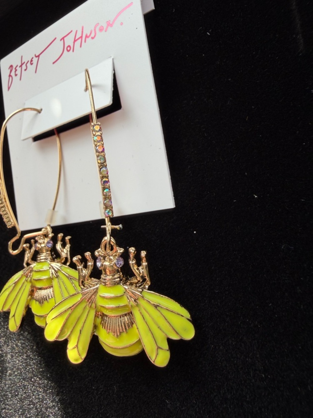 Betsey Johnson Lime Yellow Bee Drop Earrings with Gold-Tone Detail - Picture 3 of 4